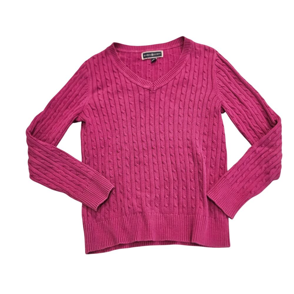Karen Scott Women's Pink Cable Knit V-Neck Cotton Sweater Size Small